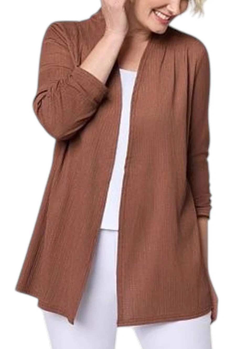 Nina Leonard Women's 3/4-Sleeve Crinkle Rib Topper Clove - Petite